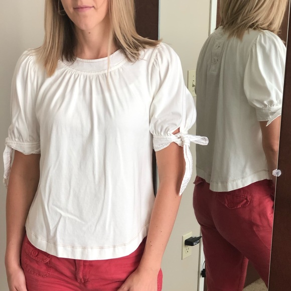 Anthropologie white blouse with bow accent - Picture 2 of 5